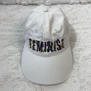 SHE PWR FEMINIST Baseball Cap Hat White Granola Girl Neutral Athleisure Sporty